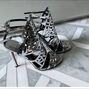 Brian Atwood Silver Cage Heels